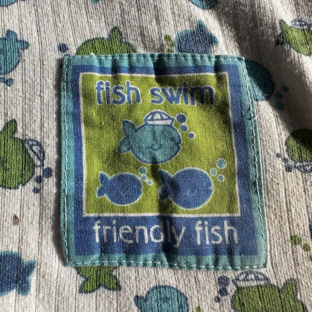 Vintage Small Steps Romper Baby Boy 18 Months Fish 100%‎ Cotton 90s One Piece
